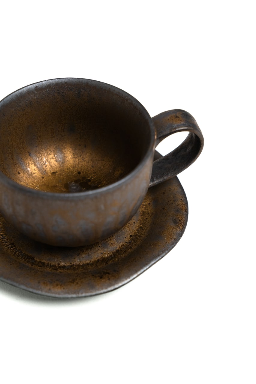 Bronze Splattered Iron Cup with Saucer