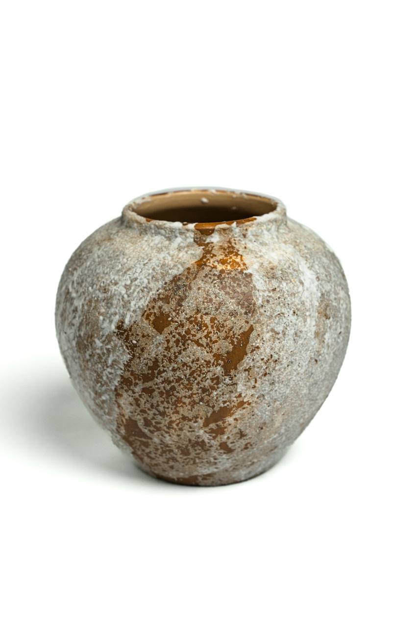 Yue Round Vessel in Brown with White Glaze